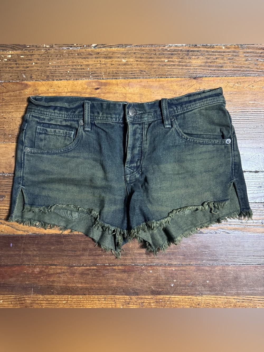 Free People Dark Green Cut Off Denim Shorts Size 26